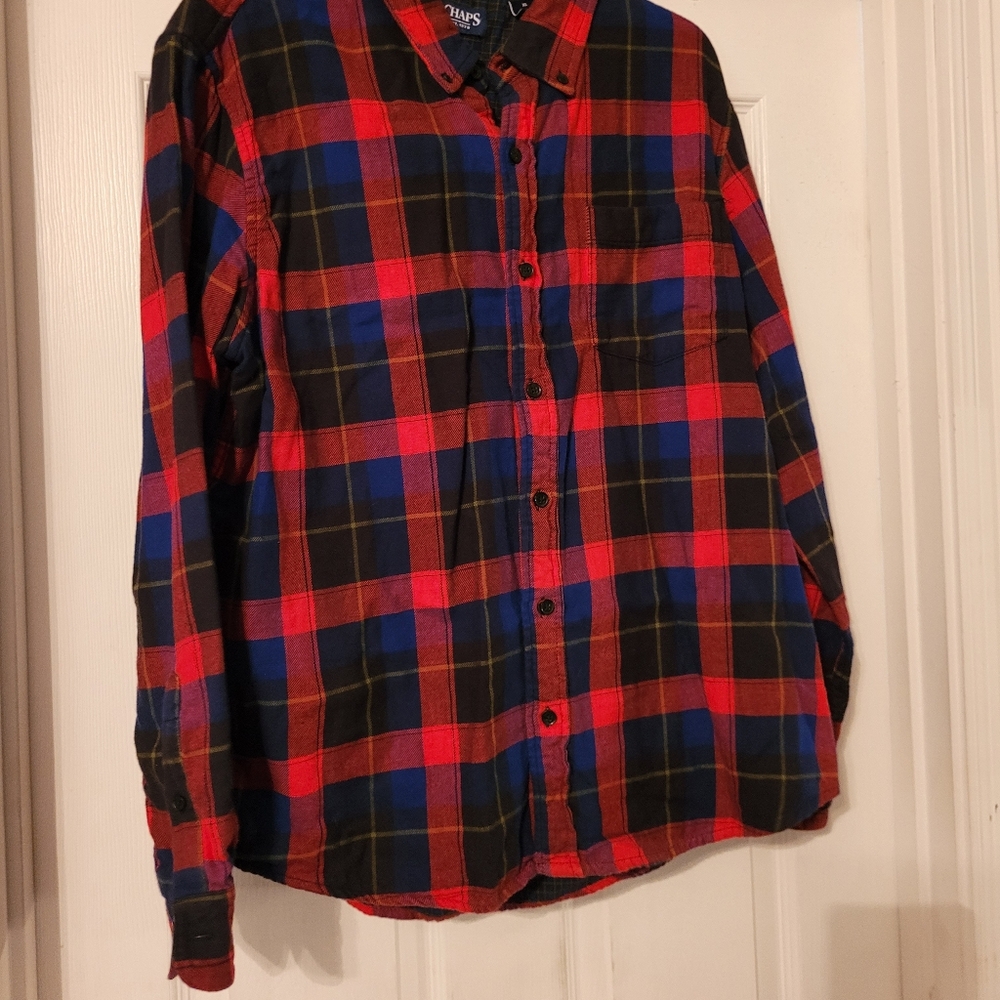 Chaps Plaid Red Navy Flannel Men's Shirt Size XL